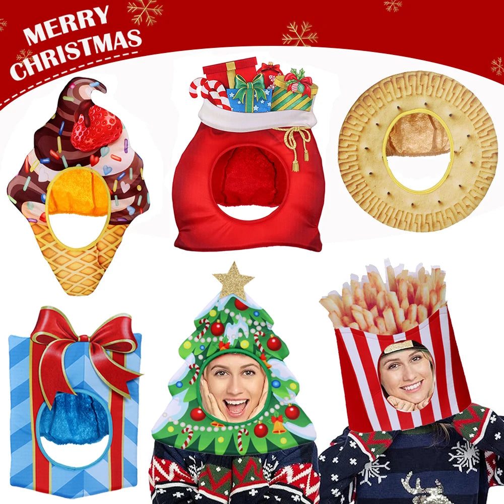 Natal engraçado chapéu novidade árvore de natal chips presente em forma de máscara boné chapelaria festa de natal prop ano novo navidad decoração favor