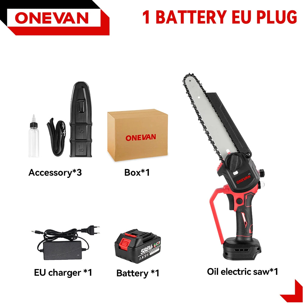 Onevan 8 Polegada serra de corrente sem escova sem fio poda serra elétrica carpintaria ferramenta corte para makita 18v bateria pino