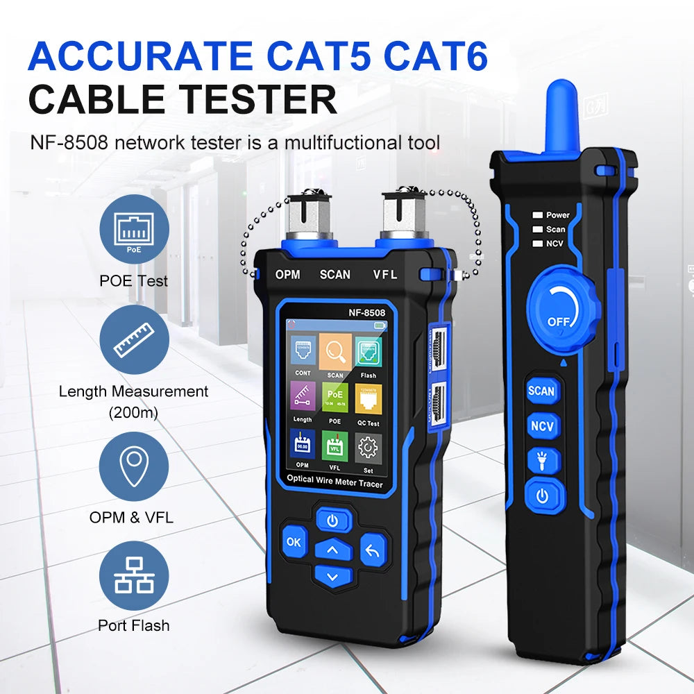 Noyafa-Network Cable Tester, Ethernet Cable Tracker, OPM VFL PoE Checker, Medir Comprimento, Wiremap, Ferramentas de Rede, NF-8508