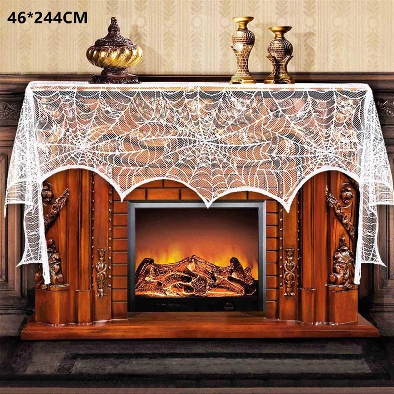 Kit de Decorações de Halloween: Toalha de Mesa com Teia de Aranha, Caminho de Mesa, Decoração para Lareira, Toalha de Mesa com Renda e Teia de Aranha, Decoração para Festa de Halloween - Kasa & Pet