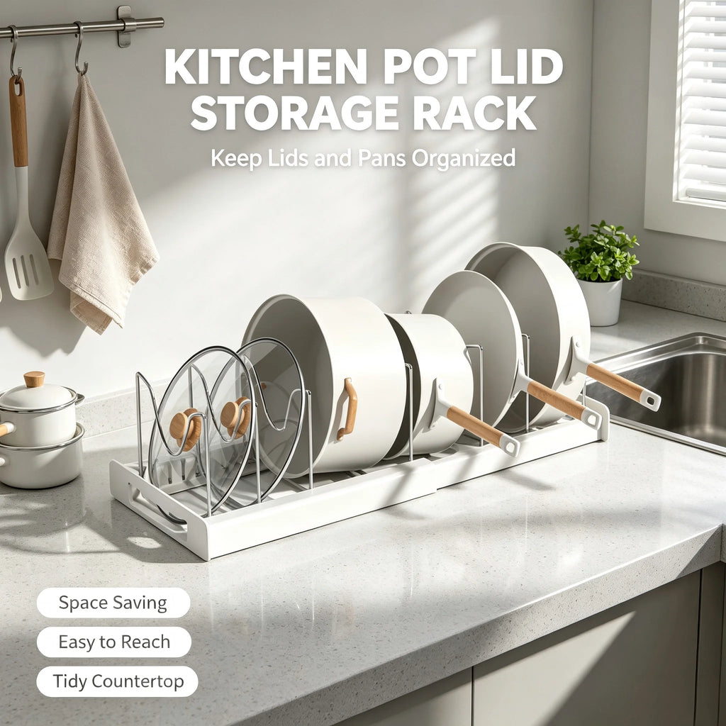 Organizador de Utensílios de Cozinha Expansível com 7 Compartimentos Ajustáveis, Suporte para Panelas, Organizador de Armário