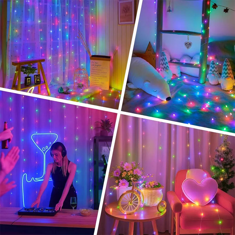 Luzes de fadas de natal recarregável led à prova d' água rgb luz de corda 8 modos design destacável para decoração de festa de casamento de árvore de natal