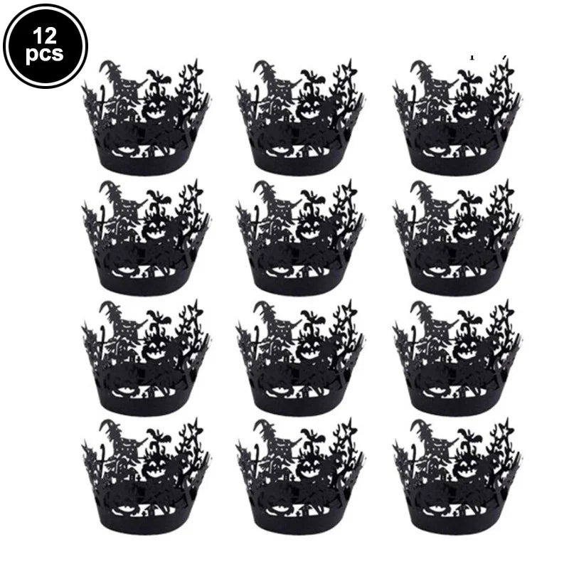 Halloween cupcake toppers assustador fantasma crânio abóbora bolo festa decoração aranha web cupcake envoltório festa de halloween decoração suprimentos - Kasa & Pet