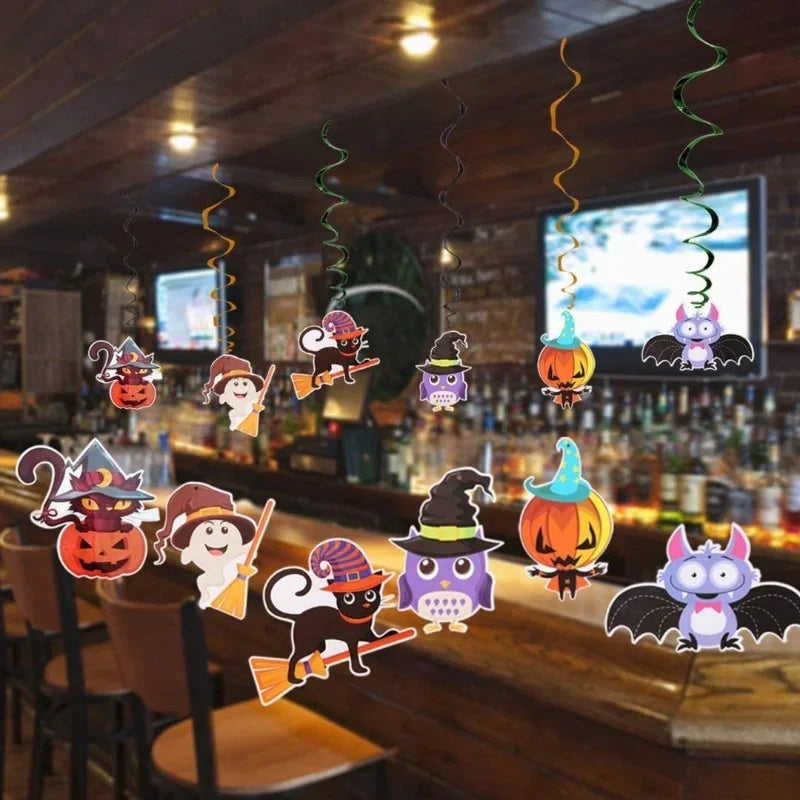 2026 Decoração Suspensa em Espiral para Casa Assombrada de Halloween, 6 Peças/Conjunto, Ornamento DIY para Teto, para Decoração de Eventos e Festas Temáticas de Halloween
