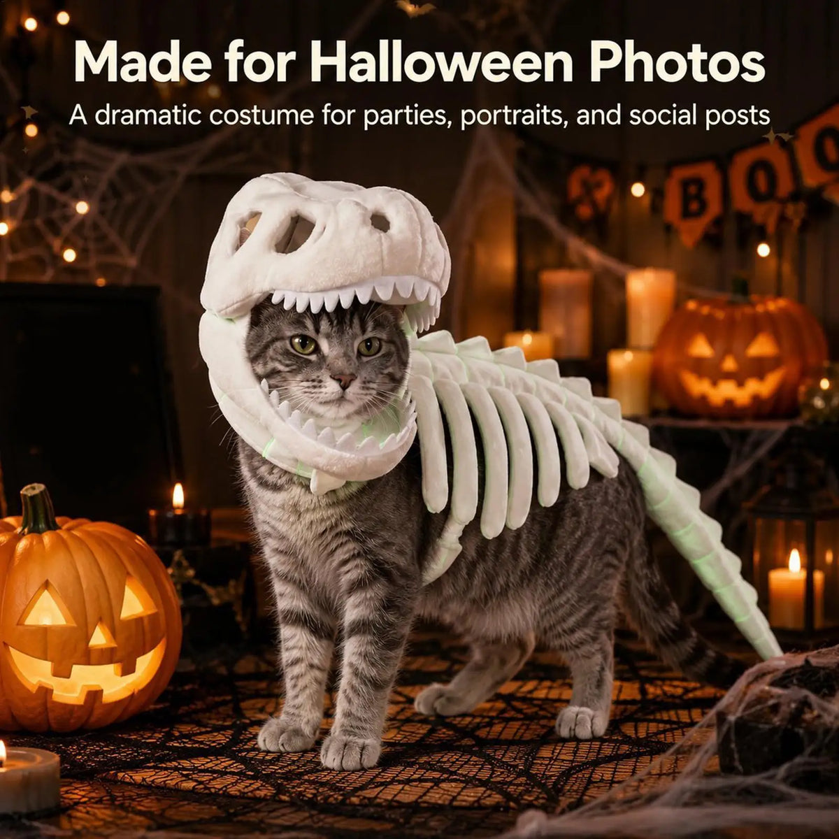 Fantasia de Esqueleto de Dinossauro para Gatos, Roupas de Fantasia para Animais de Estimação, Fantasia de Dinossauro para Festa de Halloween