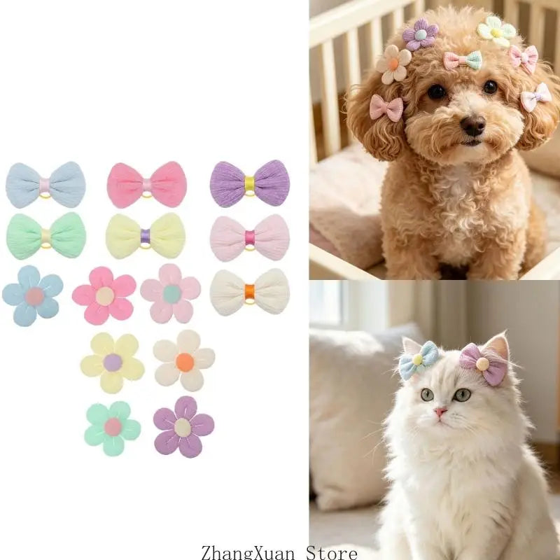 Acessórios cabelo para fotos animais estimação para cães e gatos, 14 peças com cores variadas e faixas elásticas para