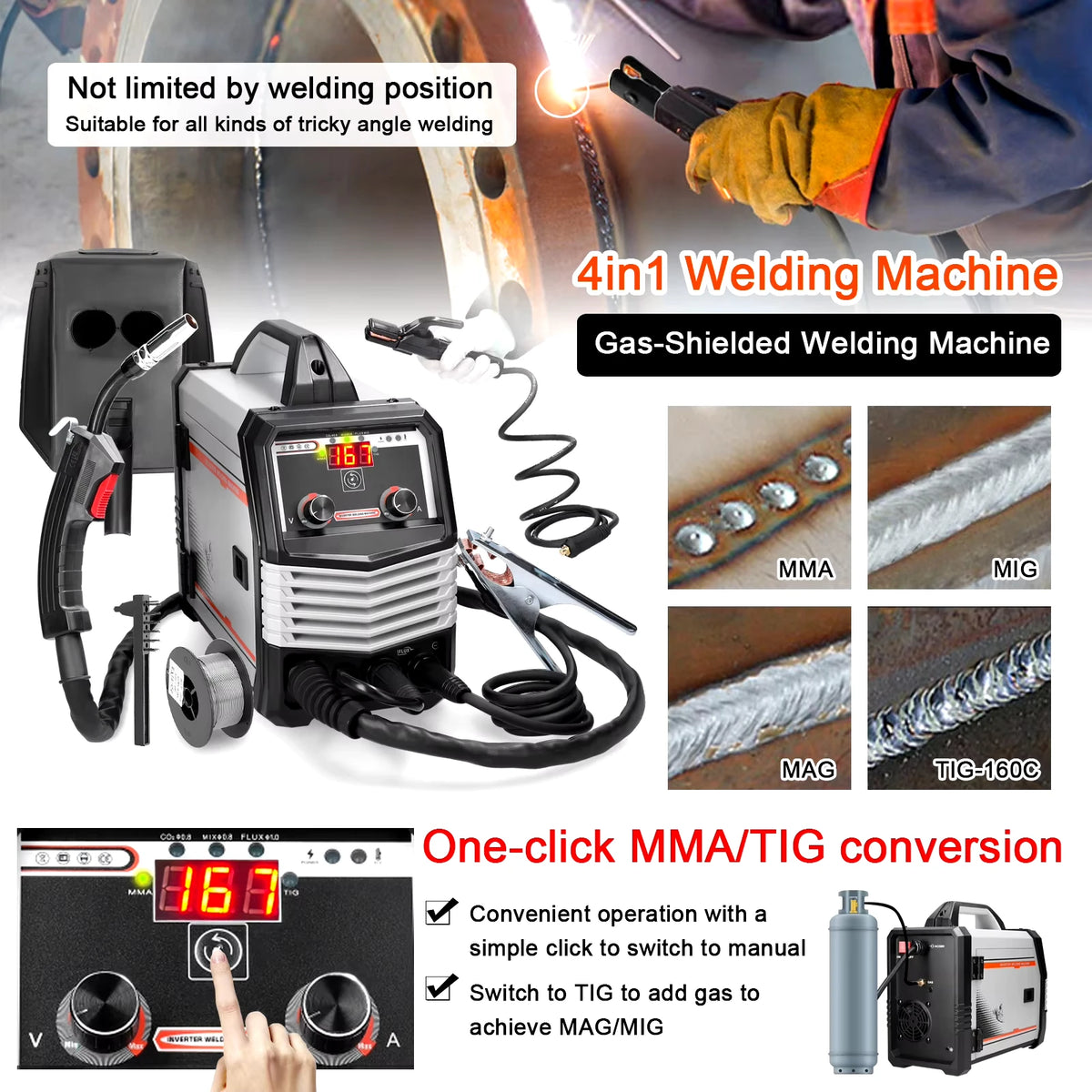 Multi funcional 2IN1 MIG MMA-160A inversor máquina de solda multifuncional portátil máquina de solda inteligente