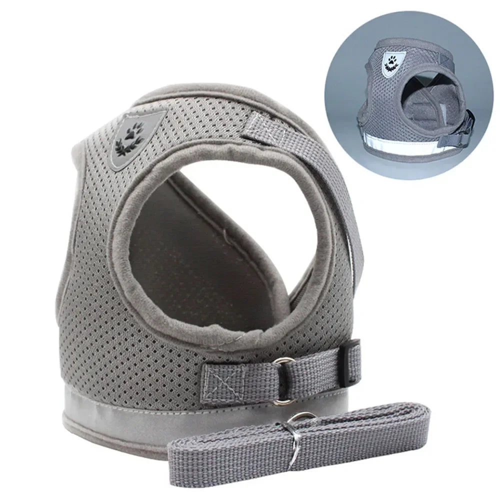 Conjunto de coleira de chumbo para gatos, ajustável, reflexivo, à prova de fuga, colete de malha para animais de estimação, coleira para cachorro, cachorro pequeno, gato, suprimentos para animais de estimação