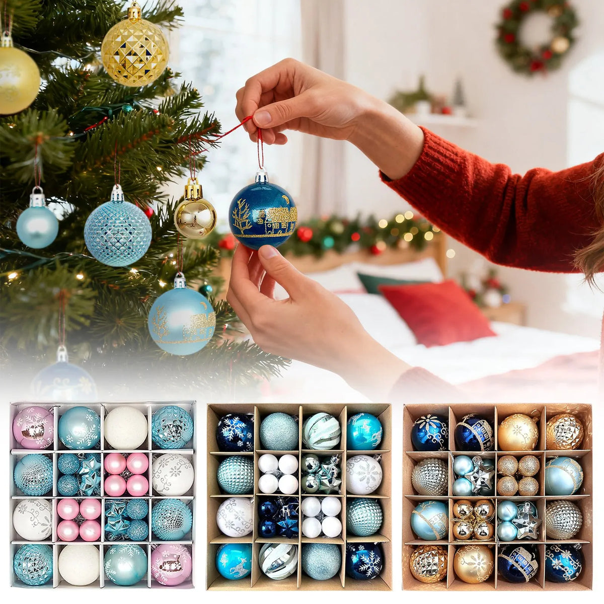 44 pçs/set bauble festa de natal pendurado bola ornamentos decorações de natal decorações da árvore de natal bolas para casa presente de ano novo