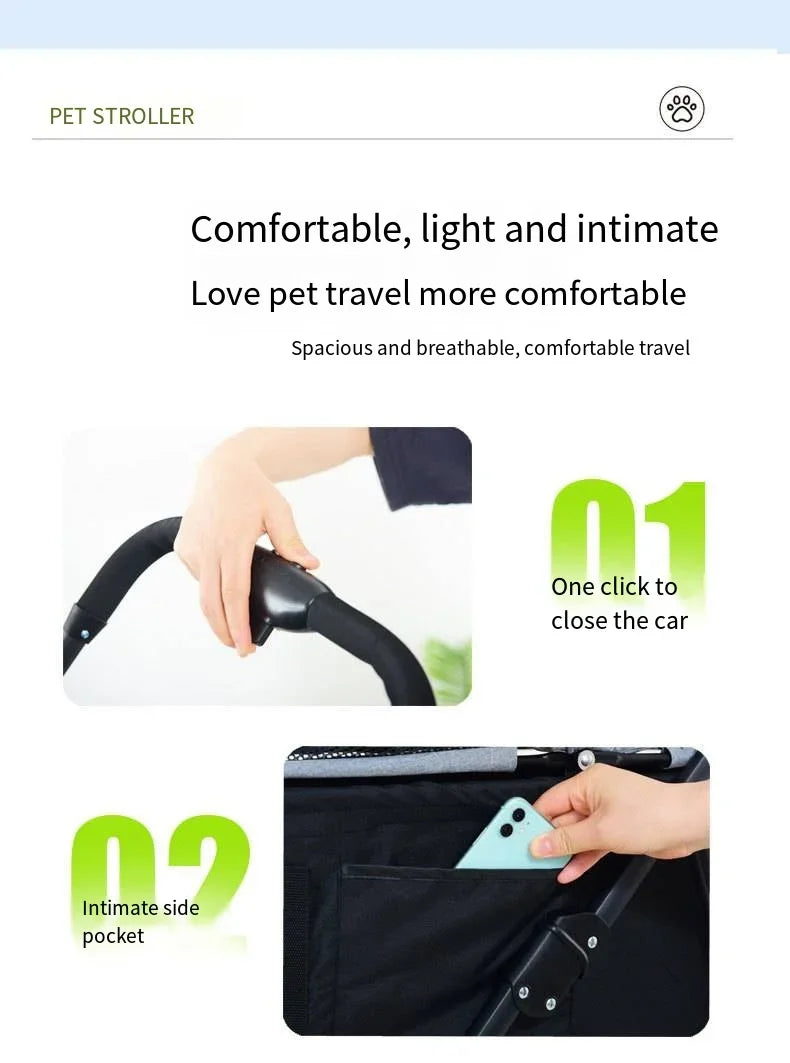 Carrinhos de Passeio para Animais de Estimação 3 em 1 Leves e Dobráveis Projetados Especificamente para Passear Cães, Gatos e Filhotes de Porte Pequeno e Médio ao Ar Livre