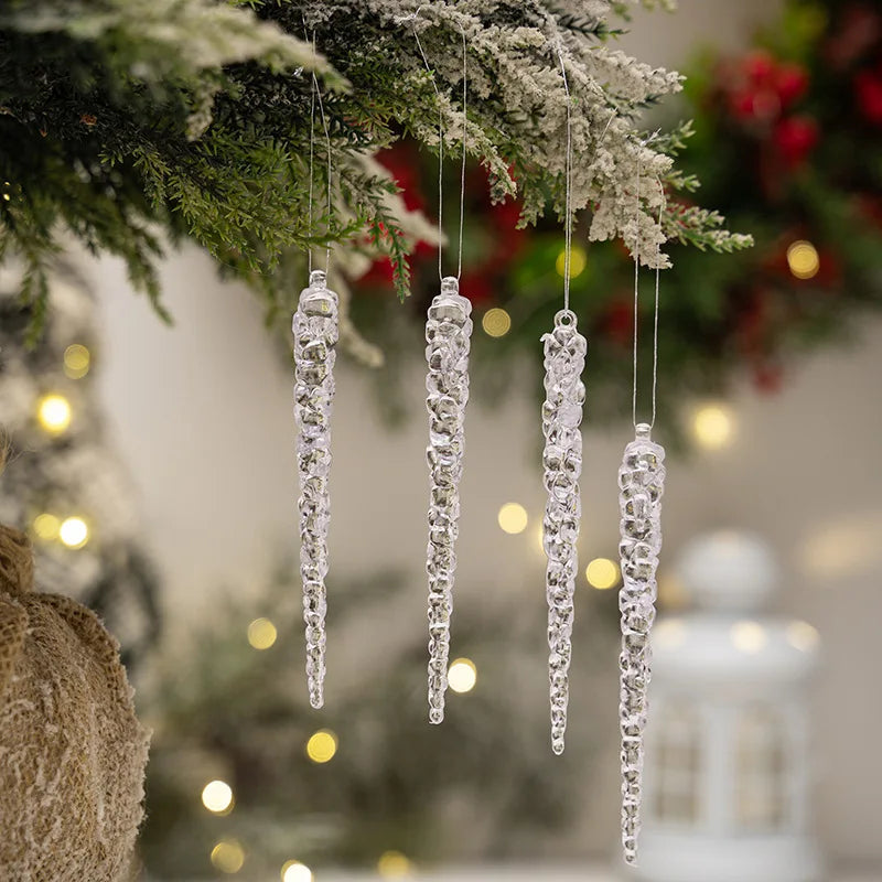 Simulação de Natal Icicles acrílicos, ornamento de Natal, gelo falso para festa de inverno, decoração de ano novo, 15cm, 6 peças