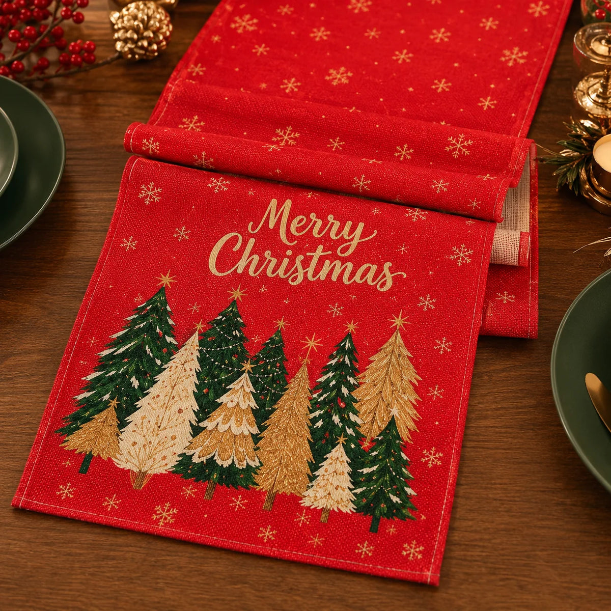 Caminho de Mesa com Tema de Árvore de Natal, Decoração Festiva de Mesa, Adequado para Festas de Natal de Inverno, Decoração de Casa para as Festas, Presente de Natal