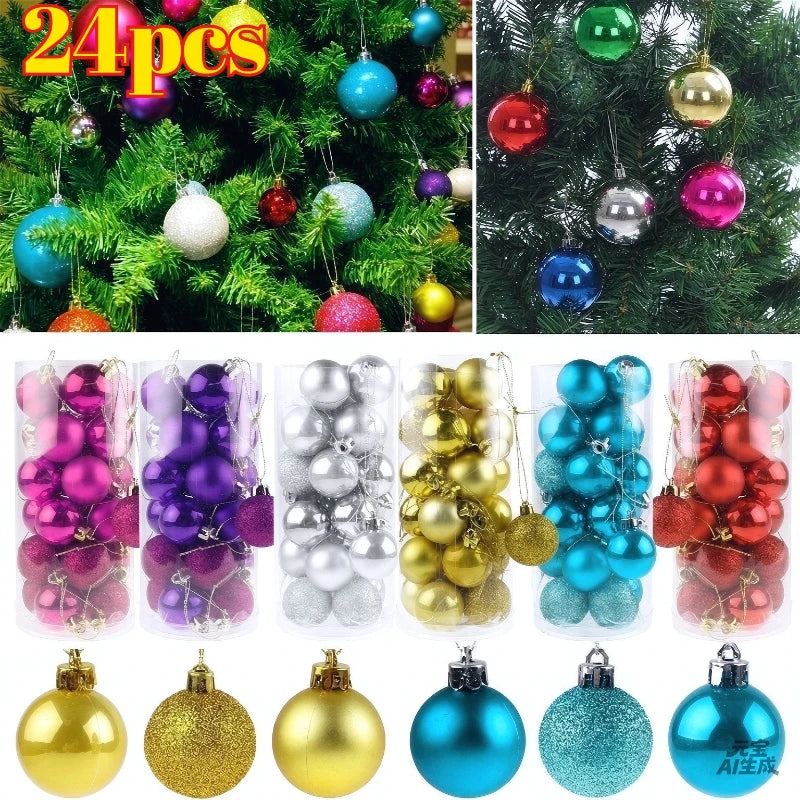 24 Bolas de Natal para Decoração de Árvore de Natal, Enfeites para Decoração de Casa, Halloween, Ano Novo, Acessórios de Bolas Pendentes de Natal