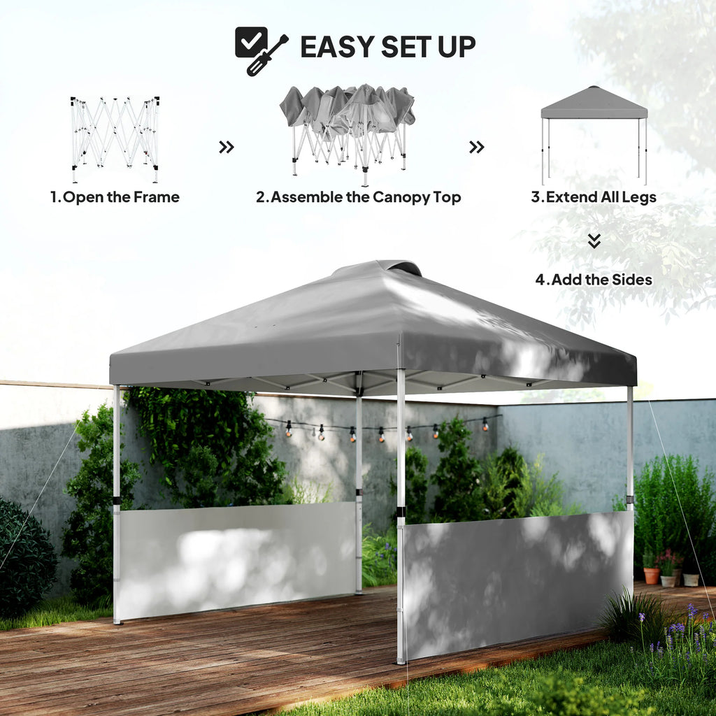 Tenda Pop-up 10' X 10' com 2 Meias Paredes Laterais, Cinza Escuro