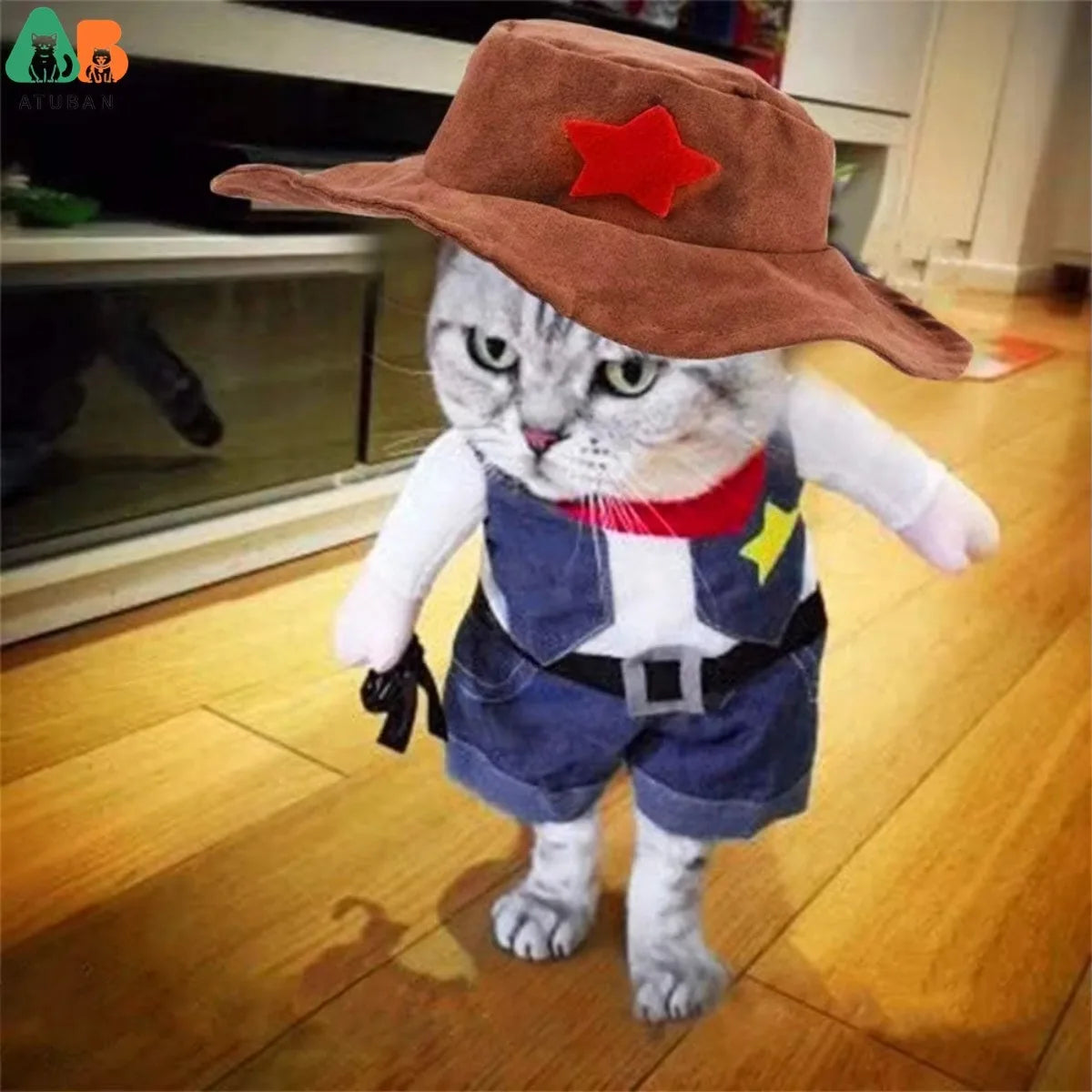 Trajes de Halloween para cães e gatos, uniforme de cowboy ocidental com chapéu, roupa engraçada de cowboy para animais de estimação, fantasia engraçada para gatos e cães pequenos