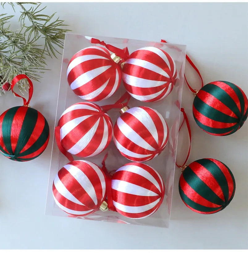 Novo 6 pçs conjunto de bola de natal pingente decorativo seda janela de natal atmosfera decoração árvore de natal bola de espuma pingentes