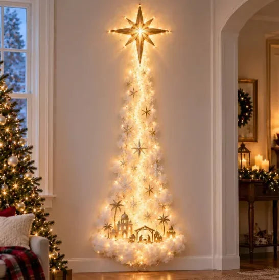 Decoração de parede natalina luminosa, luz de parede para casa, cena mágica de Natal, trenó do Papai Noel, renas, decoração natalina suspensa