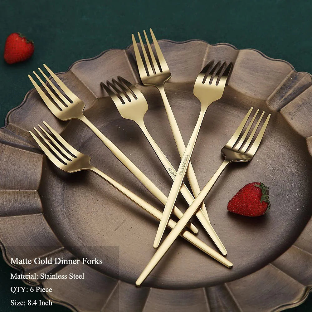 6 pçs silvere/dourado talheres 8.2 Polegada aço inoxidável jantar garfo acampamento conjunto de louça utensílios de mesa comer