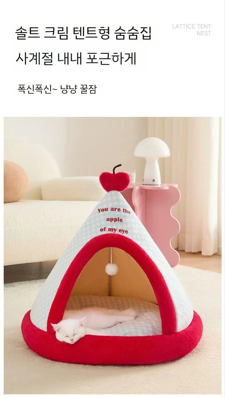 Tenda para animais de estimação, para gatos e cães, portátil, removível e lavável, casinha para cães, para uso em ambientes fechados, com almofada e cama para gatos com painel preto.
