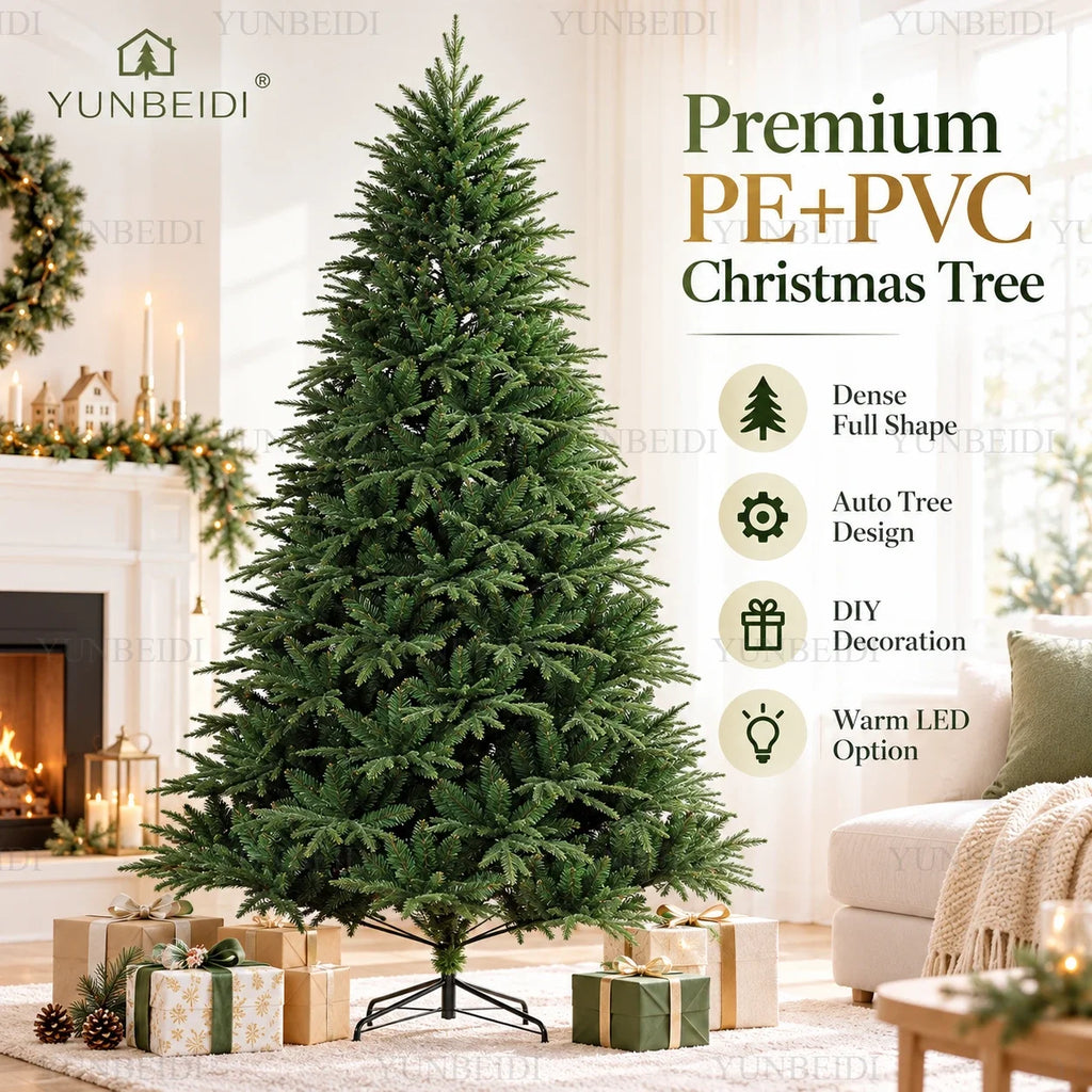Árvore de Natal artificial em PE e PVC, com luzes LED USB e luzes quentes, árvore de Natal de alta qualidade, de 120 cm a 210 cm