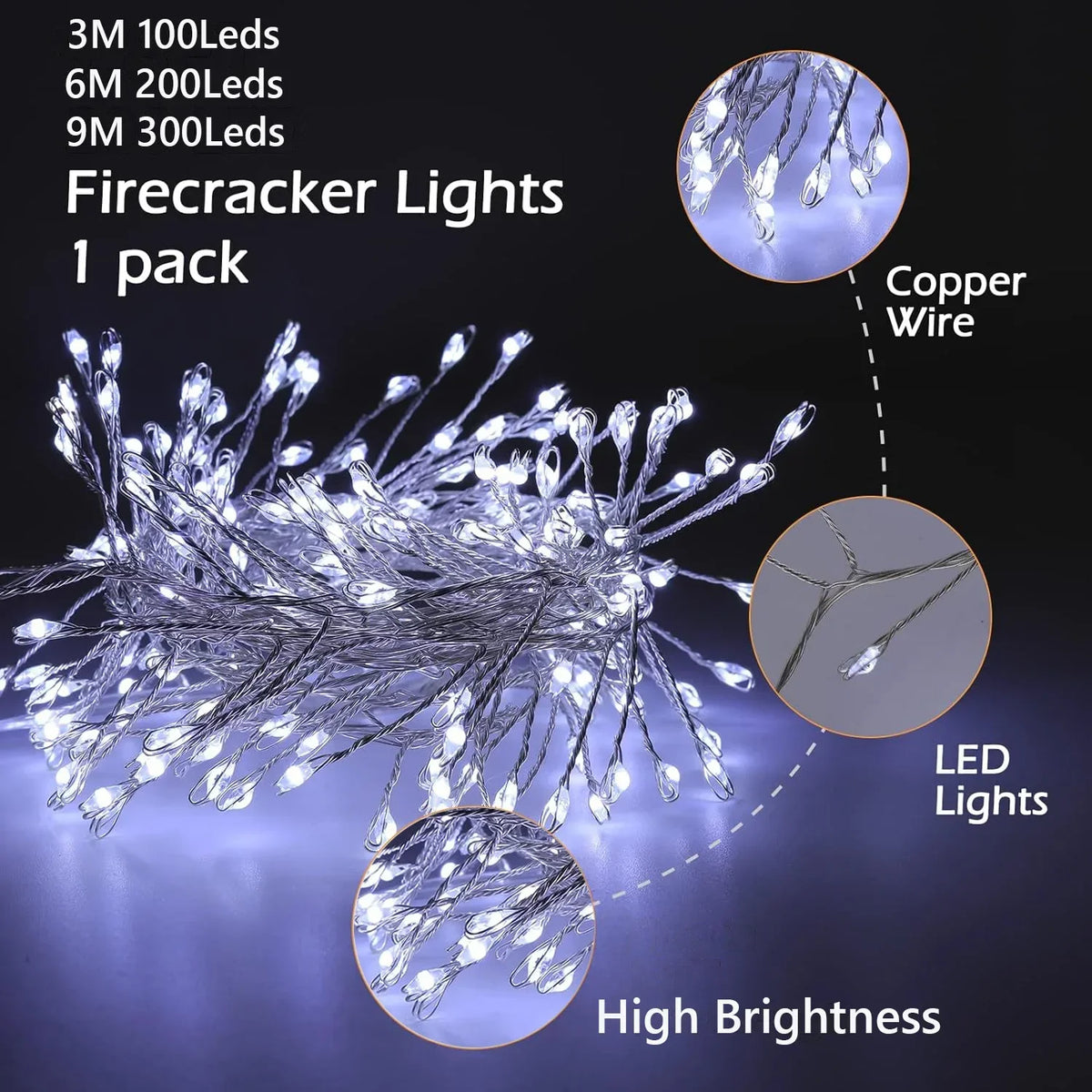 Luzes de cordão LED para decoração de árvore de Natal, guirlanda de Halloween e Ano Novo, luzes de fada com alimentação DC EU/US para decoração de casamento, festa e Natal
