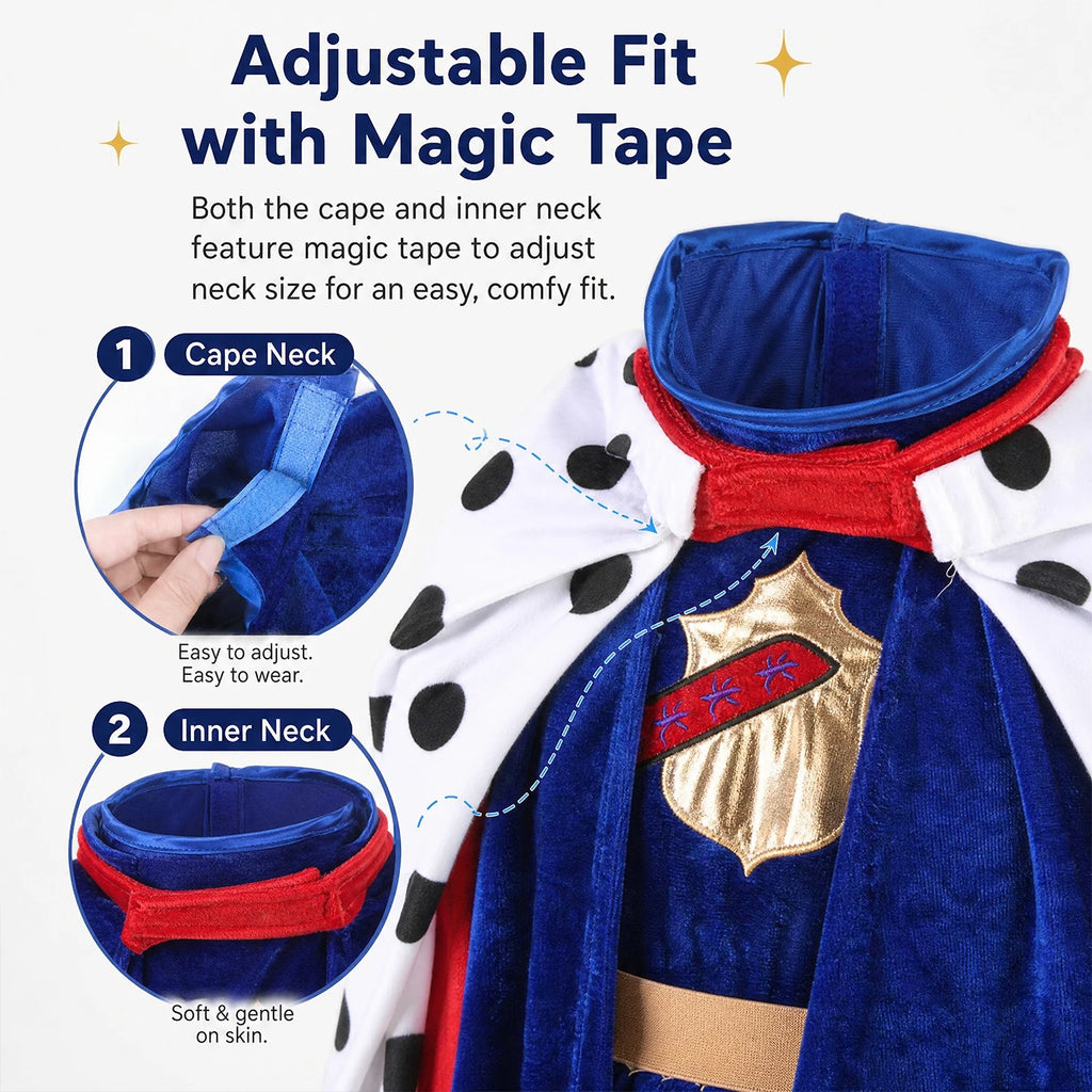 Fantasia de Rei para Animais de Estimação, Conjunto de Capa e Coroa de Pelúcia, Roupa Macia para Cães com Velcro, Roupa de Festa de Halloween para Cães e Gatos, Fofa