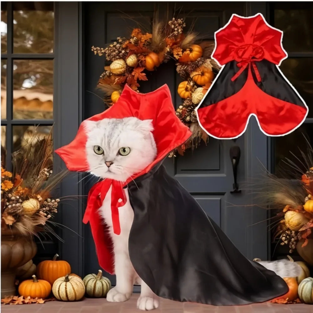 Fantasia de Halloween para Animais de Estimação, Capa de Vampiro em Poliéster, Fantasia de Transformação para Gato e Cão, Capa de Bruxa, Fantasia Ajustável para Festivais e Role-playing.