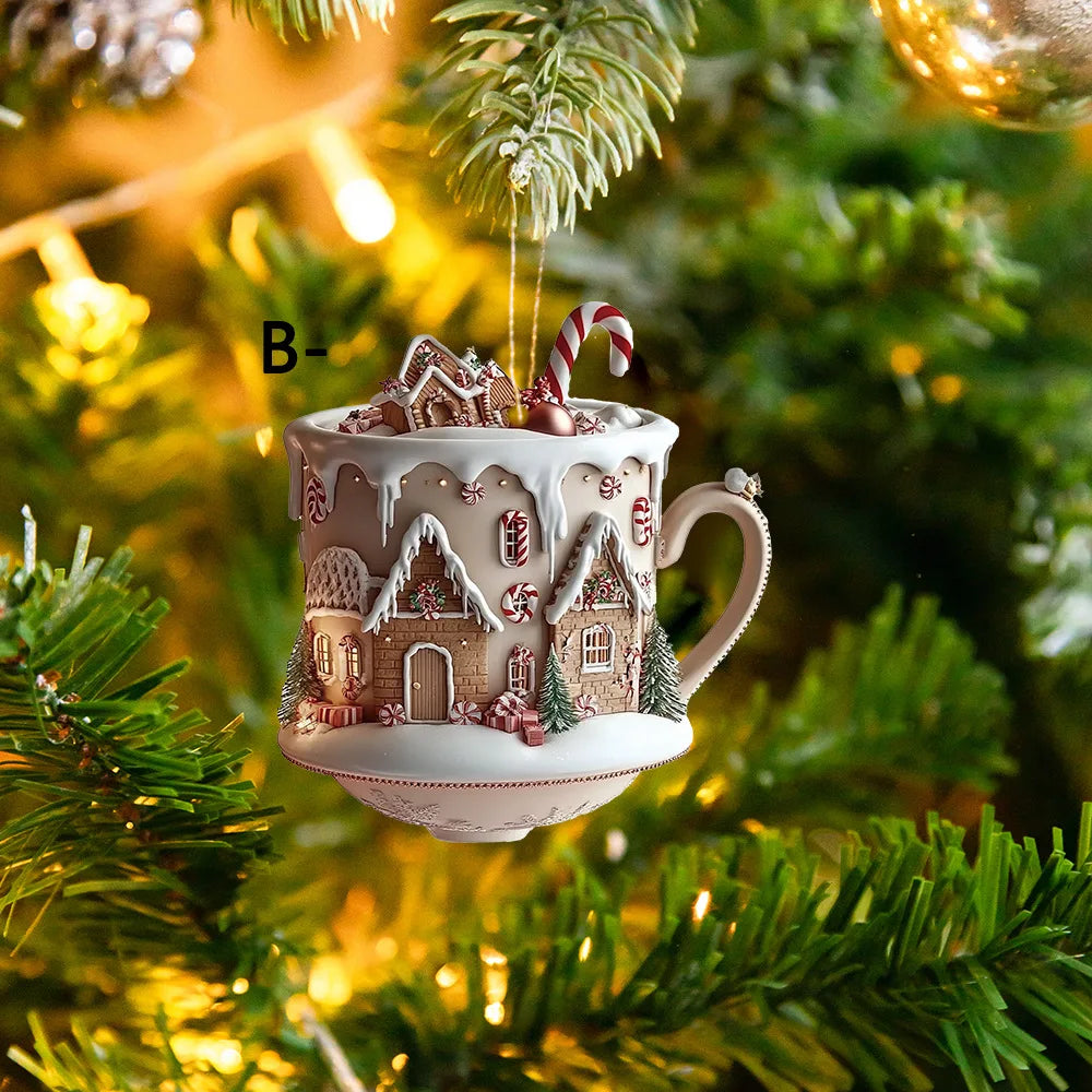 Decorações de árvore de natal 2d acrílico plano casa quente pequena xícara de café pendurado pingente ornamentos ano novo decoração de festa em casa