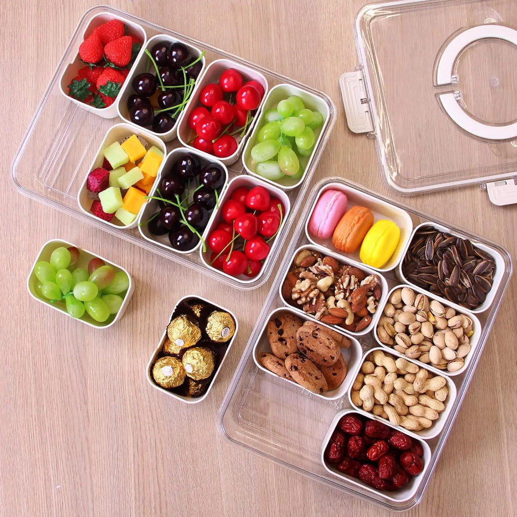Bandeja de Servir Dividida com Tampa, Recipiente para Armazenamento de Alimentos, Caixa de Lanches, Recipientes para Lanches com 8 Compartimentos, Recipientes para Armazenamento de Frutas