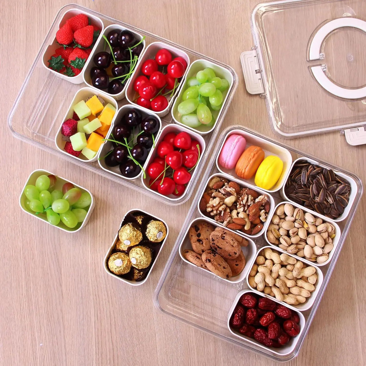 Bandeja de Servir Dividida com Tampa, Recipiente para Armazenamento de Alimentos, Caixa de Lanches, Recipientes para Lanches com 8 Compartimentos, Recipientes para Armazenamento de Frutas