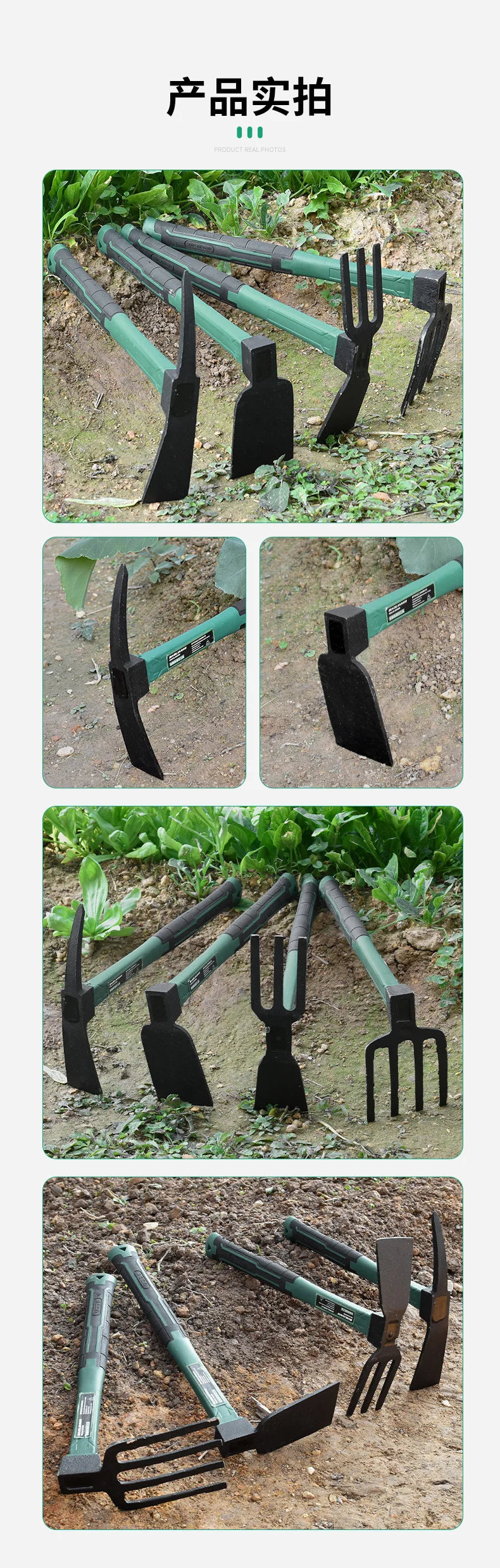 Conjunto de Ferramentas de Jardinagem BAOLIAN: Pá, Enxada e Arado com Cabo de Borracha Antiderrapante para Jardim, Gramado, Terras Agrícolas, Transplante e Bonsai