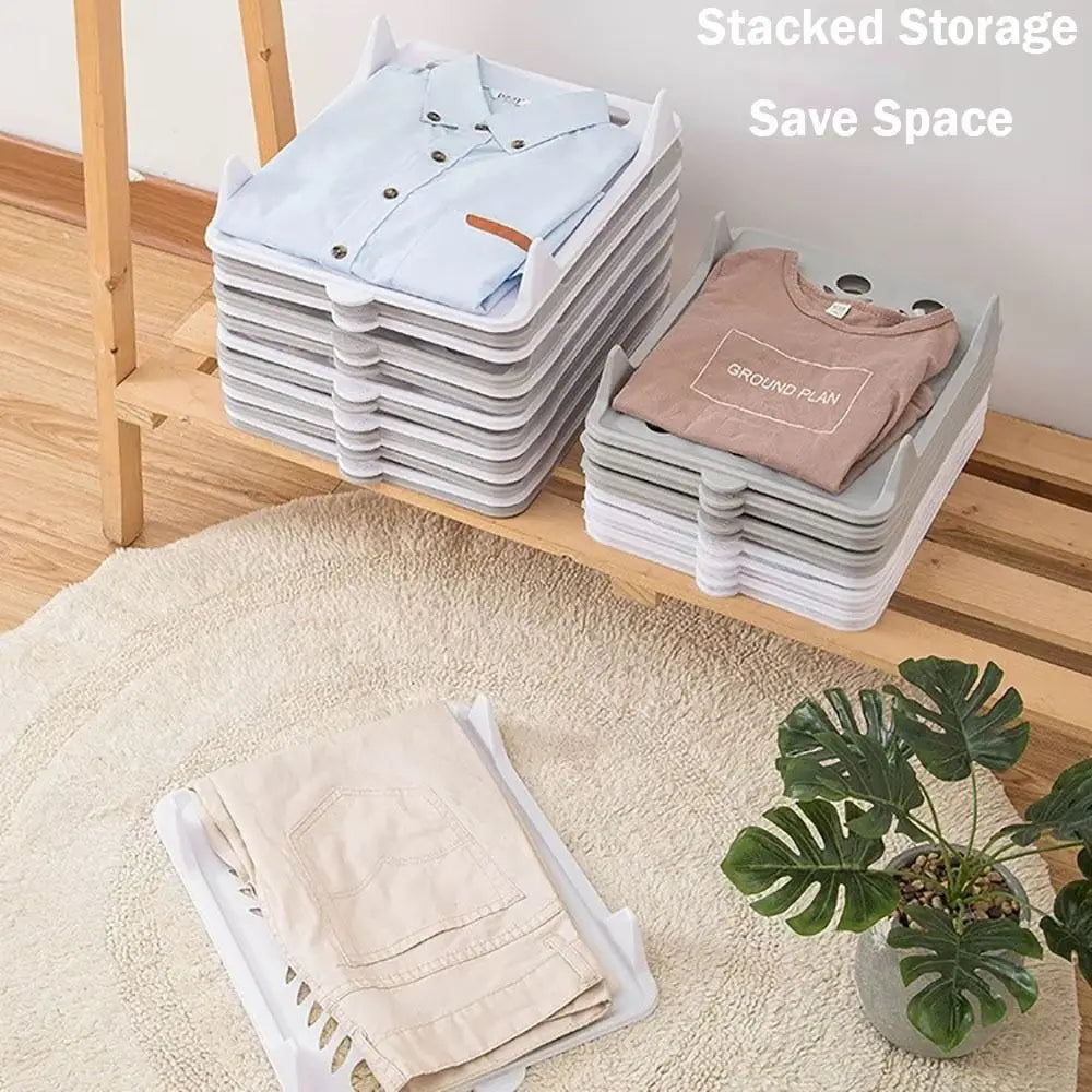 Divisores de camisa plástica empilhável Organizador de roupas brancas simples Placa dobrável preguiçosa Armário de armazenamento de roupeiro
