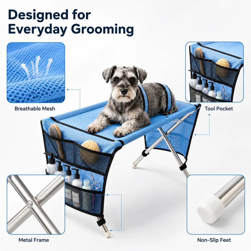 Mesa de Tosa para Cães e Gatos Pequenos, Suporte Portátil para Banho, Corte de Unhas, Corte de Pelos e Secagem com Soprador