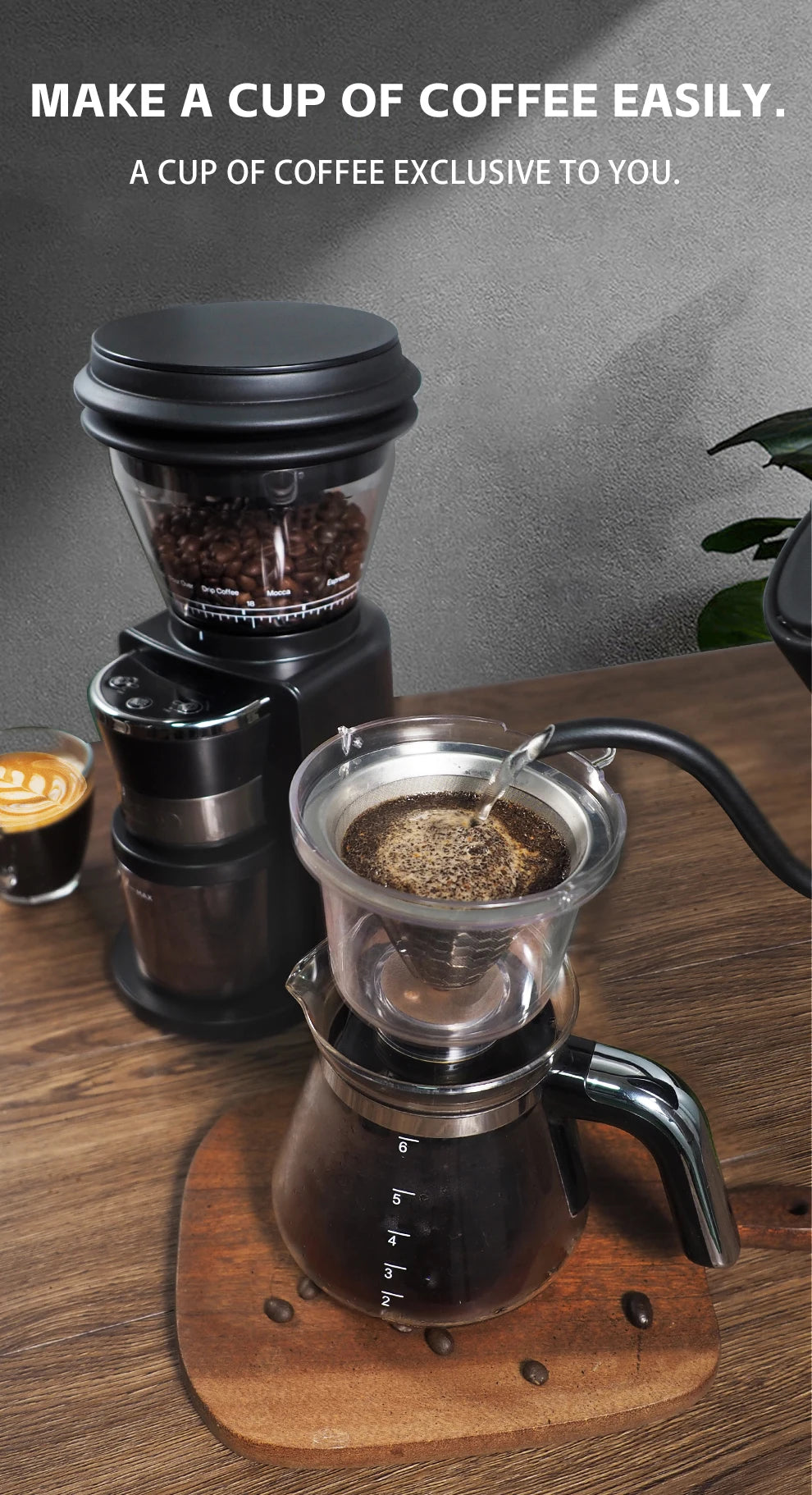 Hibrew moinho de rebarbas automático moedor de café elétrico com 34 engrenagens para café expresso americano despeje sobre armazenamento visual de feijão g3