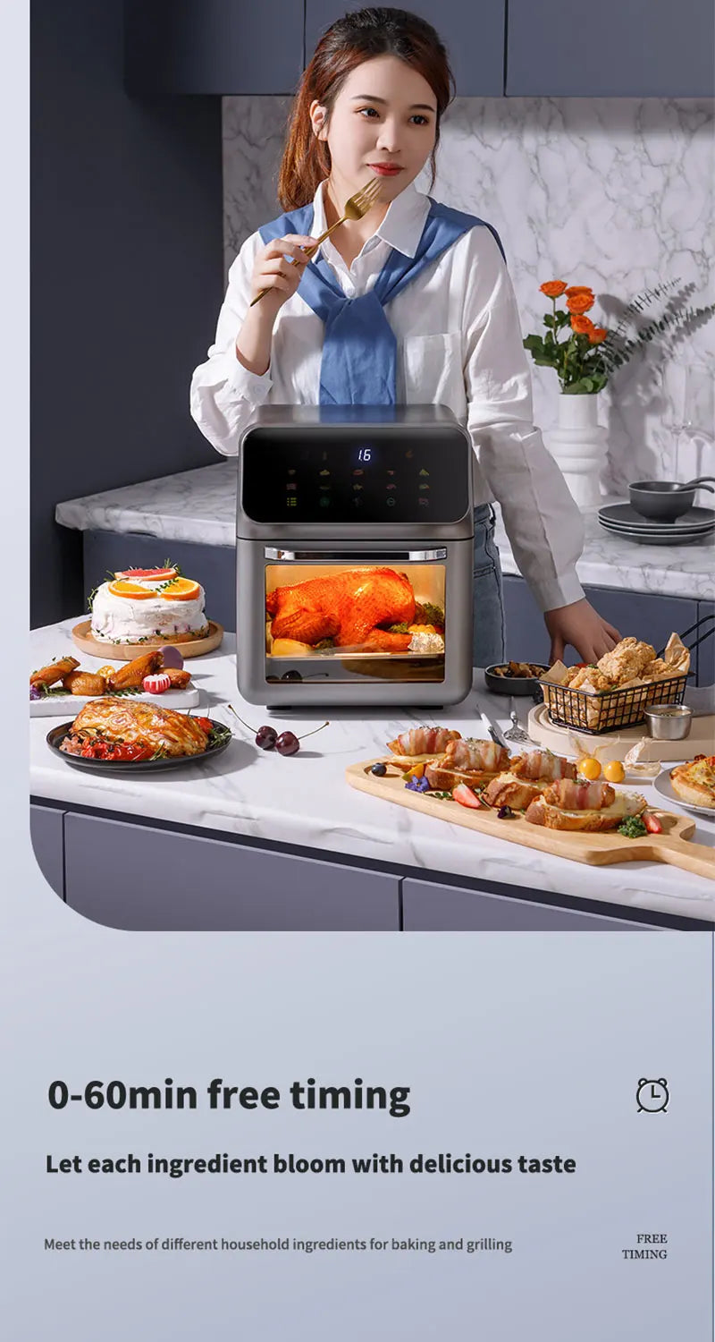 Fritadeiras elétricas de ar de grande capacidade 10L Cozinha doméstica automática sem óleo 360 ° Fritadeira com forno de convecção sem óleo