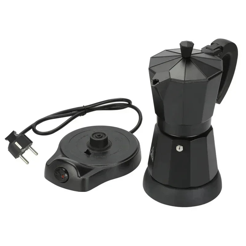 Cafeteira elétrica de alumínio 220v 300ml, estilo italiano, com plugue europeu, para uso doméstico, rápida e conveniente.