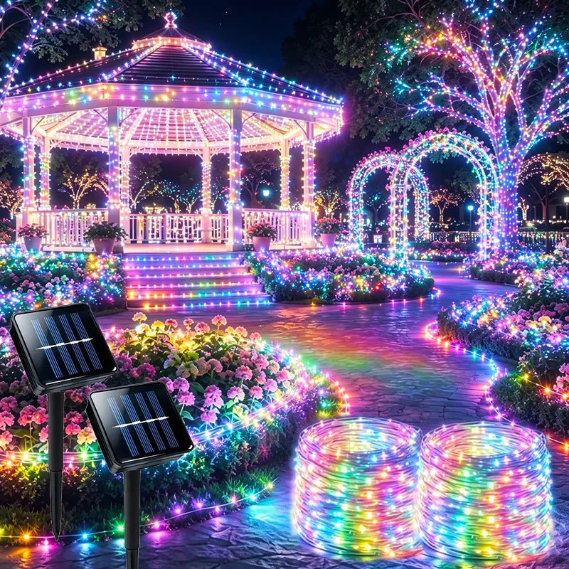 Luzes de Natal à Prova d'Água com 8 Modos, Luzes de Fada em Cordão, LED Alimentado por Energia Solar para Decoração de Árvore, Pátio, Quintal e Jardim Externo