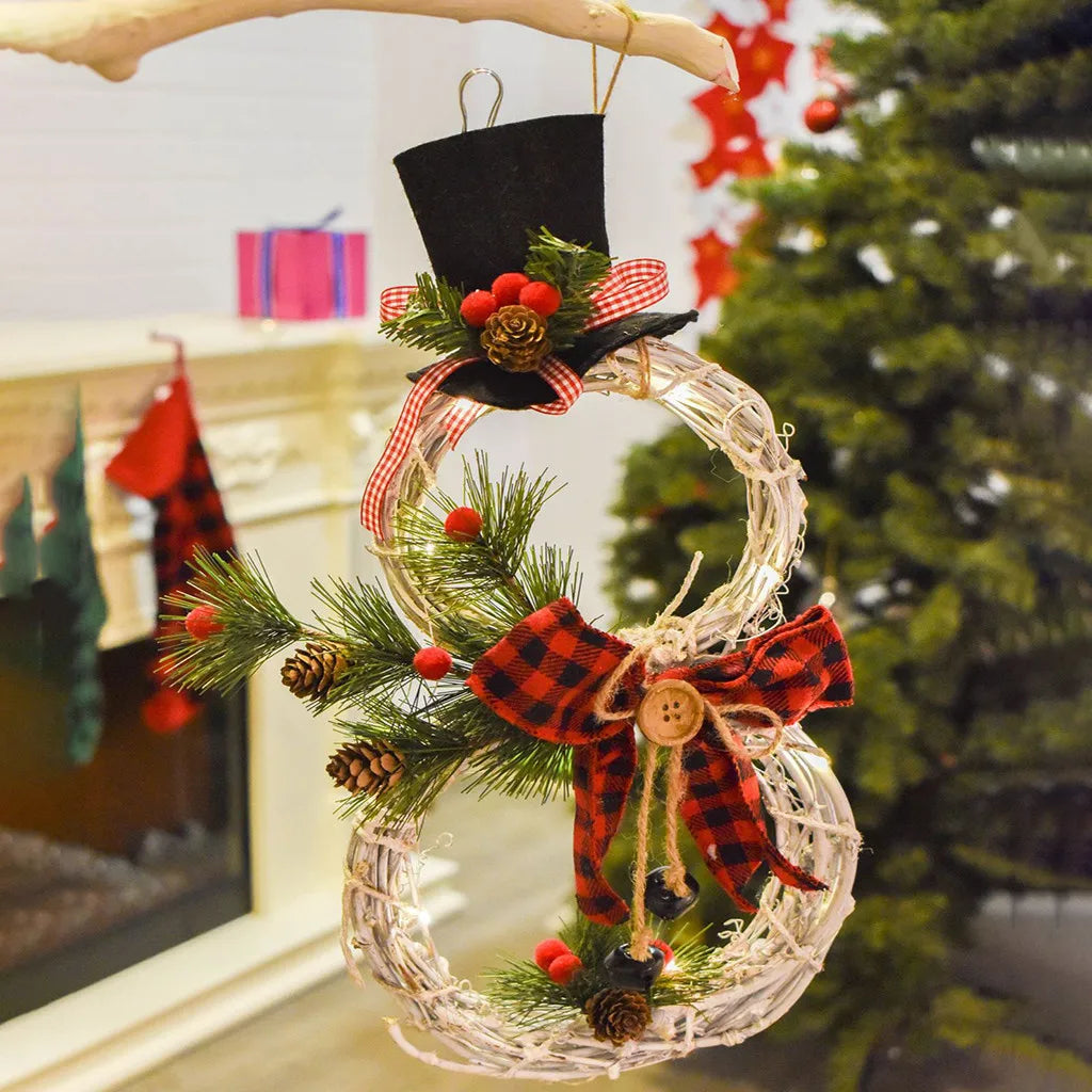 Natal boneco de neve grinalda guirlanda led luz porta decoração artificial casa janela parede fundo porta pendurado ornamento luminoso