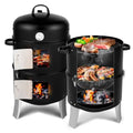 Heavy-Duty Double Layer Round BBQ Grill Black Vertical Steel Charcoal Smoker for Outdoor Cooking