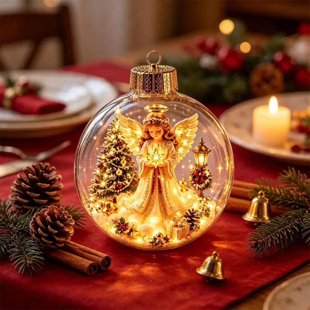 Decorações de Natal com Luzes, Criativas, com Temas de Quebra-Nozes, Rena, Boneco de Neve, Árvore de Natal Brilhante, Pingente de Bola de Cristal