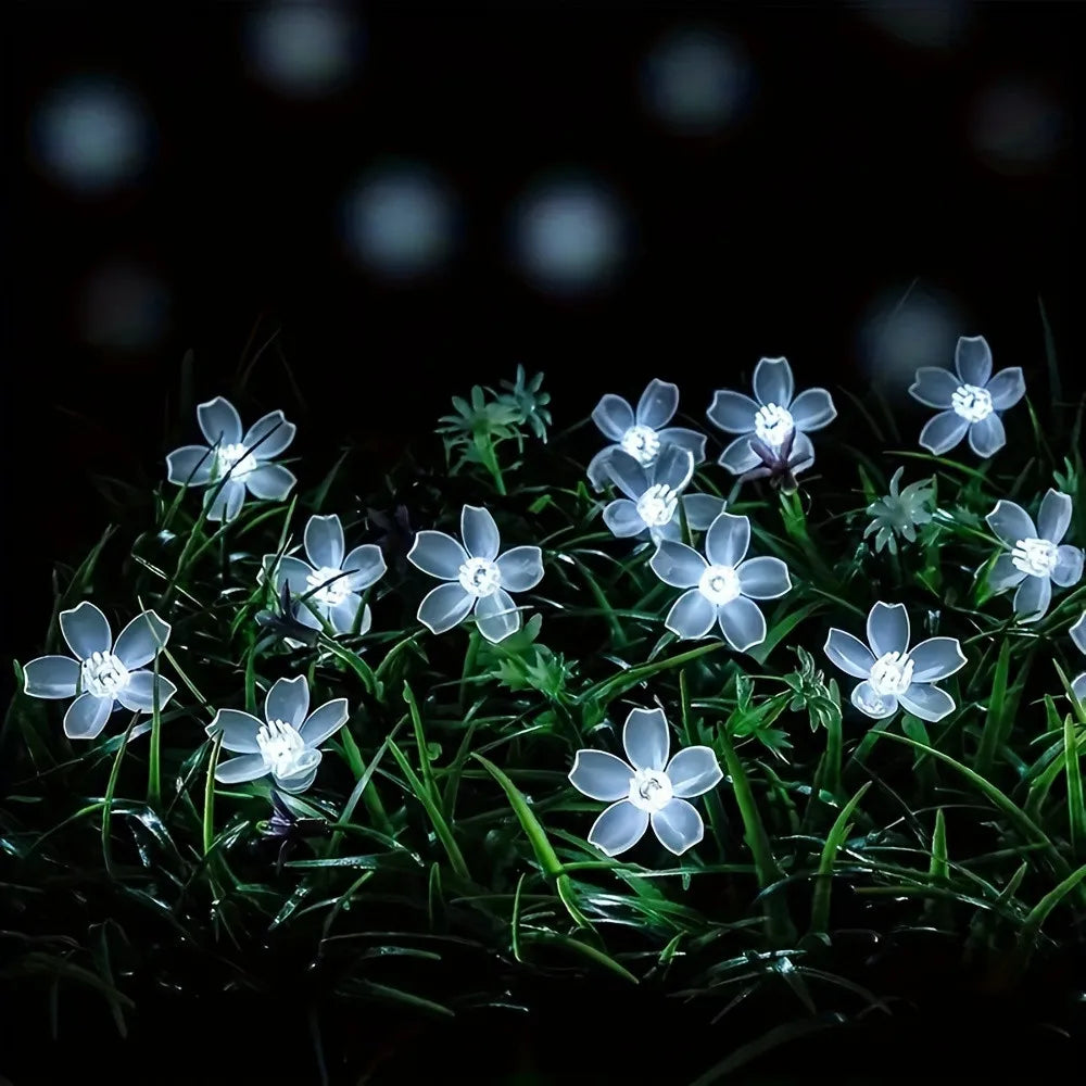 Luzes de Cordão LED Solares em Forma de Flor de Cerejeira para Decoração de Jardim e Pátio ao Ar Livre, Decoração de Natal e Casamento