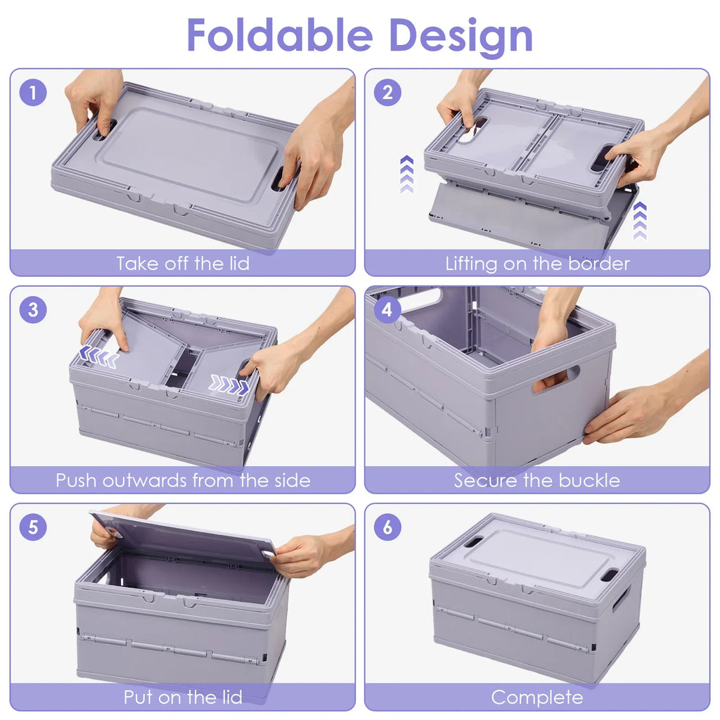 Caixa de Armazenamento Dobrável de Grande Capacidade, Cesta de Armazenamento Colapsável com Tampa e Alça, Organizador de Lanches e Brinquedos para Casa, Cozinha e Escritório