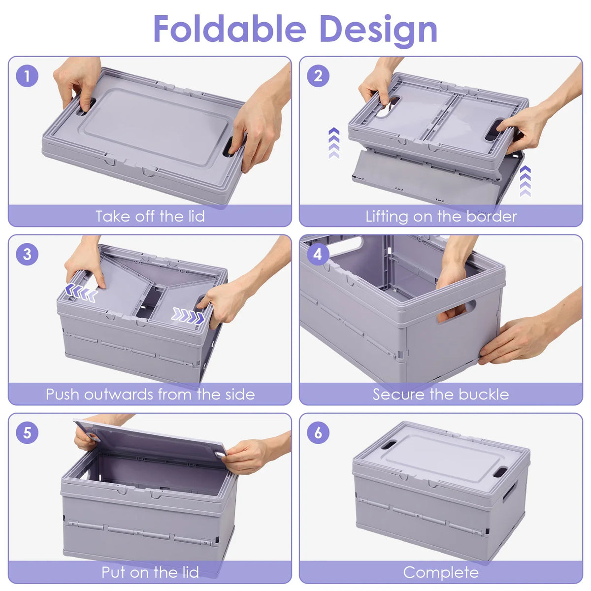 Caixa de Armazenamento Dobrável de Grande Capacidade, Cesta de Armazenamento Colapsável com Tampa e Alça, Organizador de Lanches e Brinquedos para Casa, Cozinha e Escritório