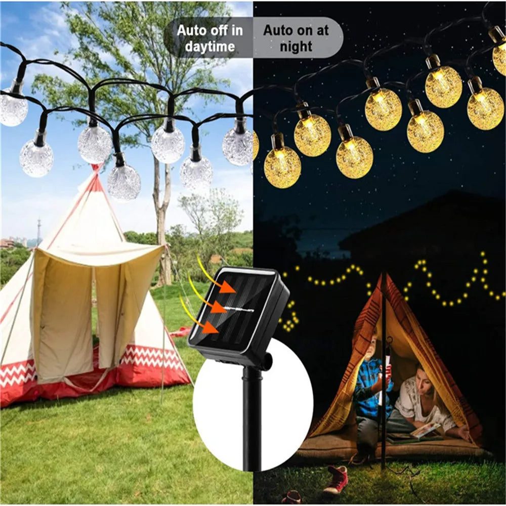 100 conduziu a lâmpada solar para exterior, impermeável, 12m, 12m, luz-acima, fada, bola de cristal, guirlandas do jardim, decoração do Natal
