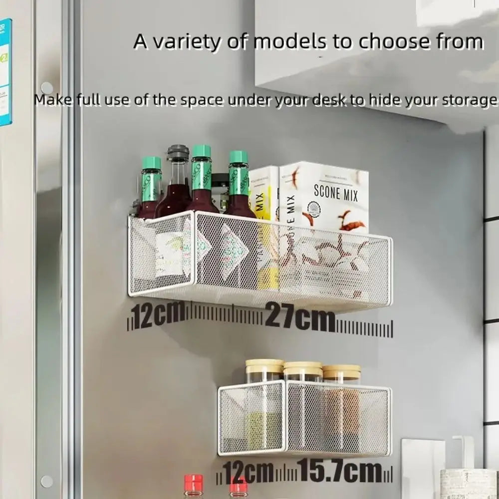 Prateleira Magnética de Metal para Refrigerador, Multifuncional, Sem Furos, Suporte Quadrado Durável para Armazenamento na Cozinha