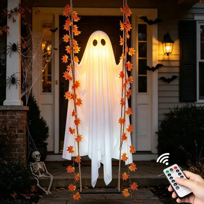 Decorações de Halloween para Exterior, Fantasmas Luminosos Pendurados com Luzes de Cordão, Ornamento de Fantasma Brilhante para Jardim