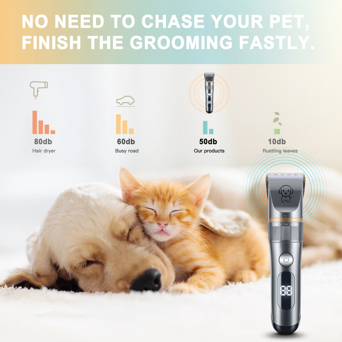 Aparador de Pelos para Animais de Estimação, Máquina de Cortar Pelos Silenciosa para Gatos, Kit de Higiene com Pente, 5 Velocidades, para Pelos Longos e Emaranhados