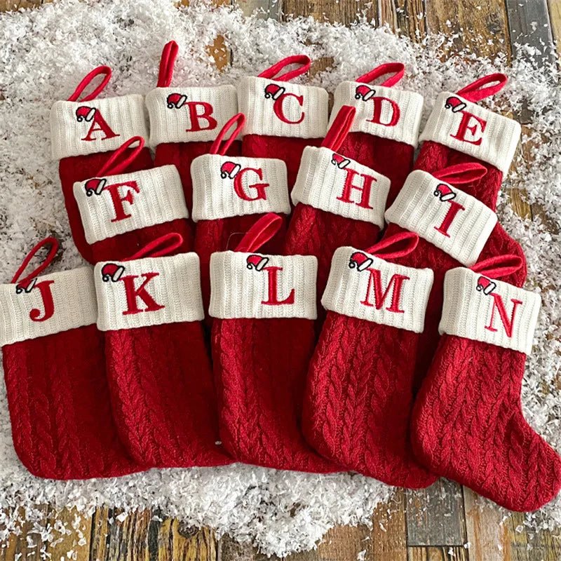 Meias de natal tricô floco de neve carta meia decoração de natal para casa 2024 ornamento de árvore de natal presente navidad natal 2025