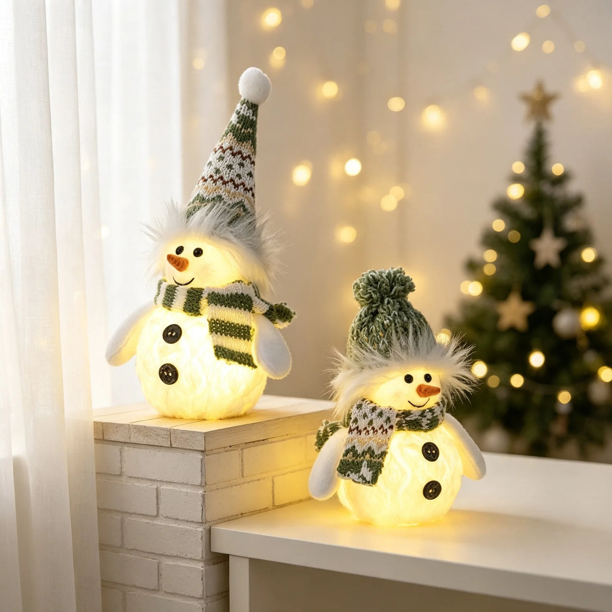 Boneco de neve de pelúcia com luzes de Natal, decoração de mesa de Natal, para uso interno, artigos para festas de Natal, presente.