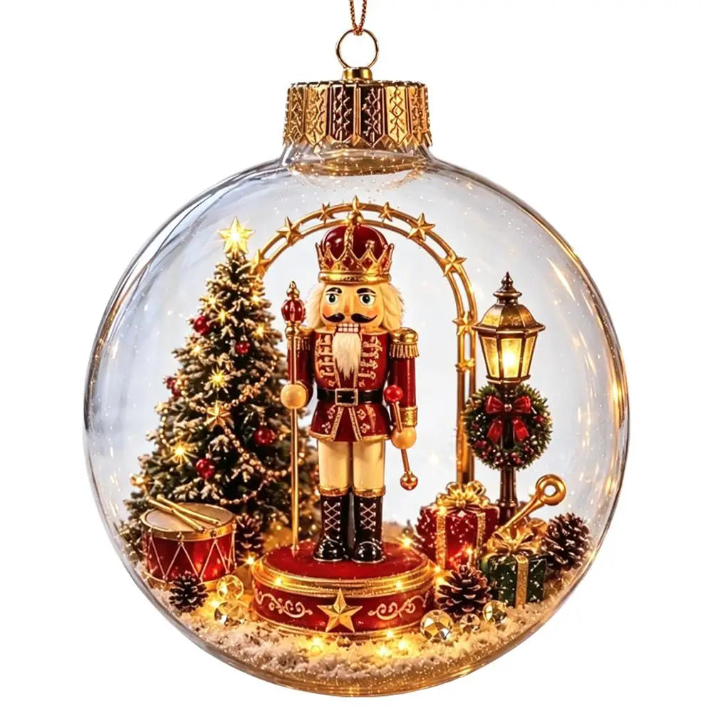 Decorações de Natal com Luzes, Criativas, com Temas de Quebra-Nozes, Rena, Boneco de Neve, Árvore de Natal Brilhante, Pingente de Bola de Cristal